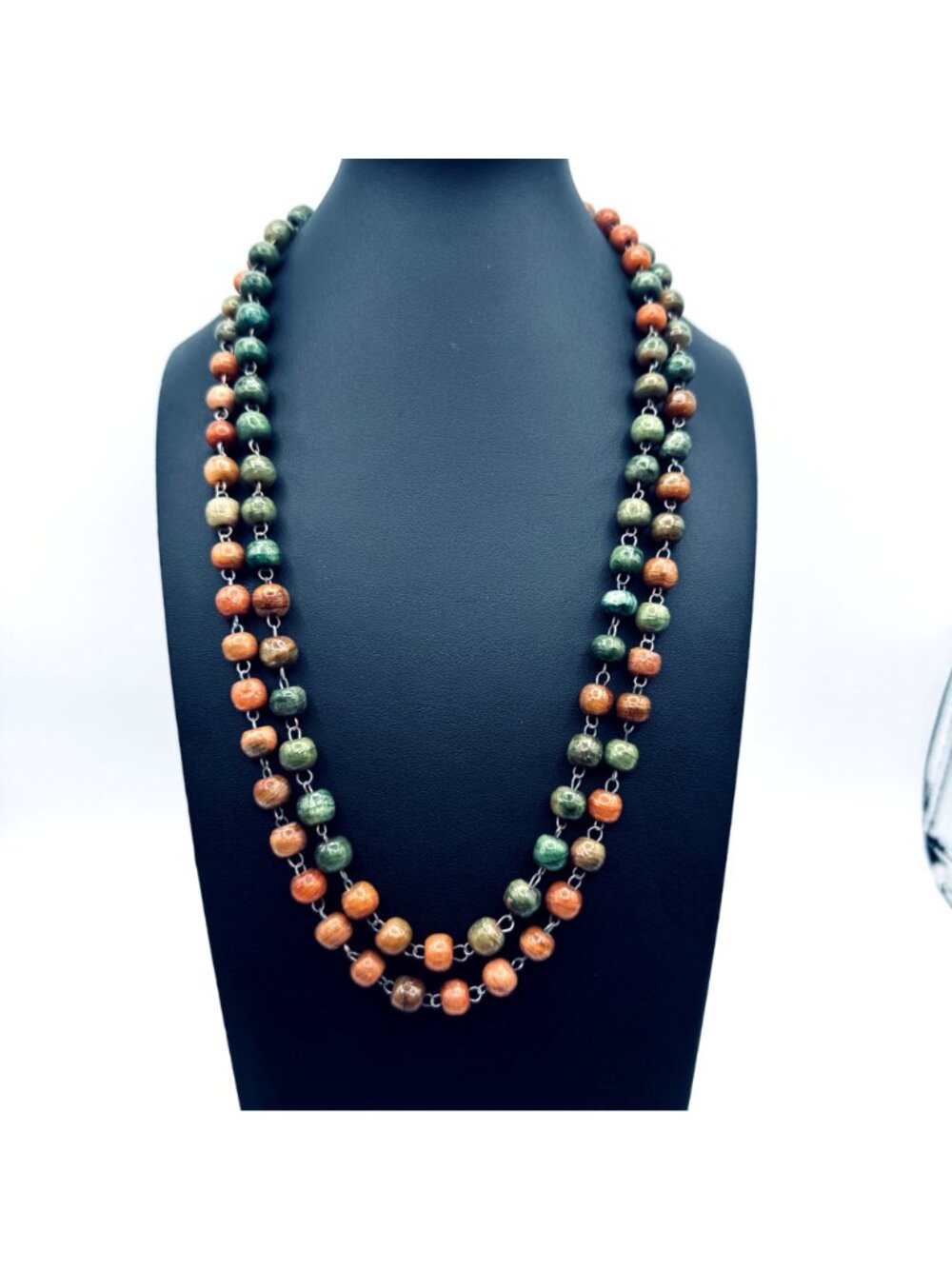 Vintage Boho Art Glass Bead Necklace 50" Hand Linked 10mm Bead Studio Earth Tone - Picture 2 of 8